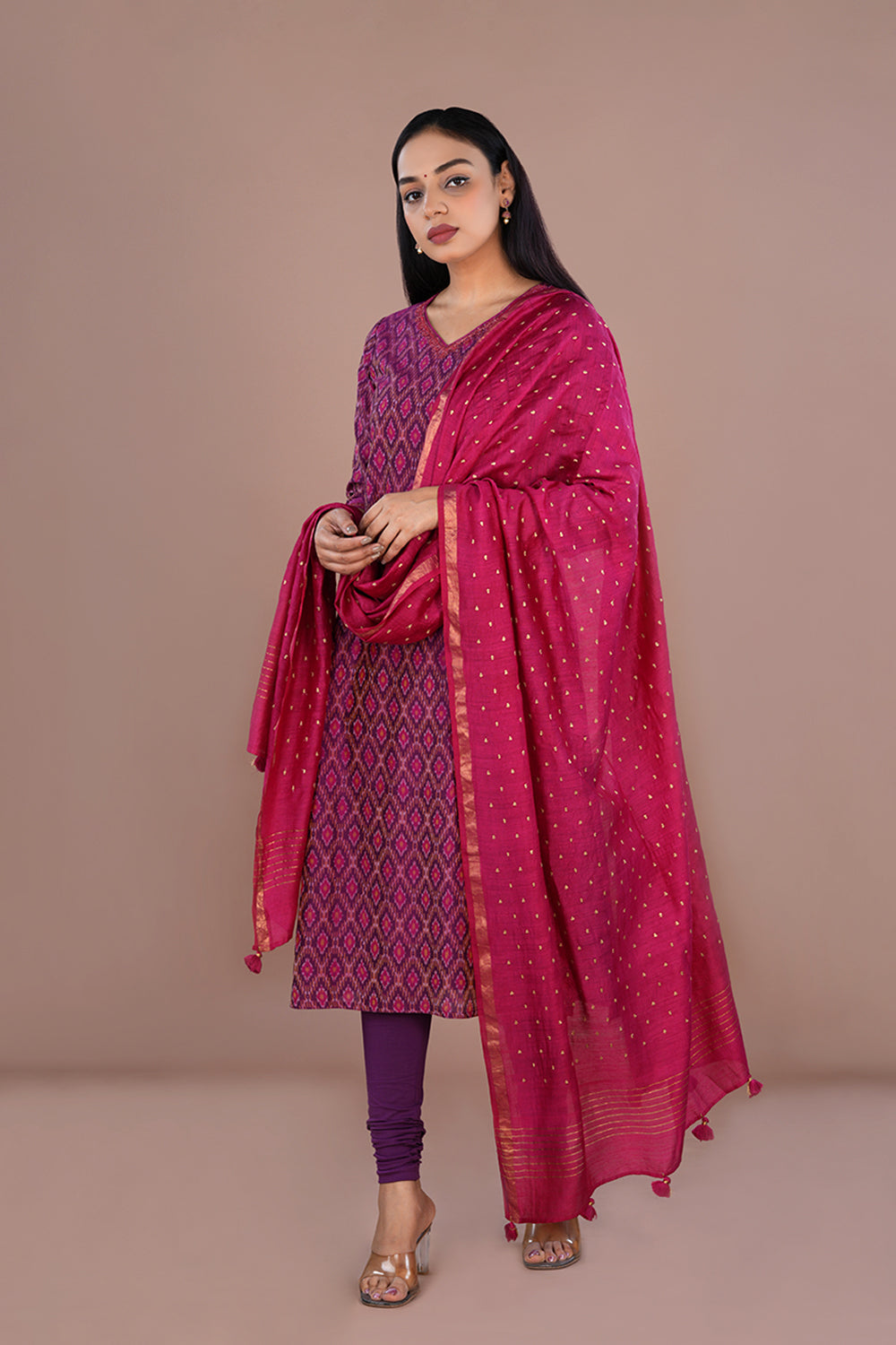 Image of Dark purple Pochampally Silk Ikat kurti